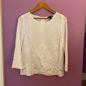 White linen embroidered J Crew blouse. Size 6